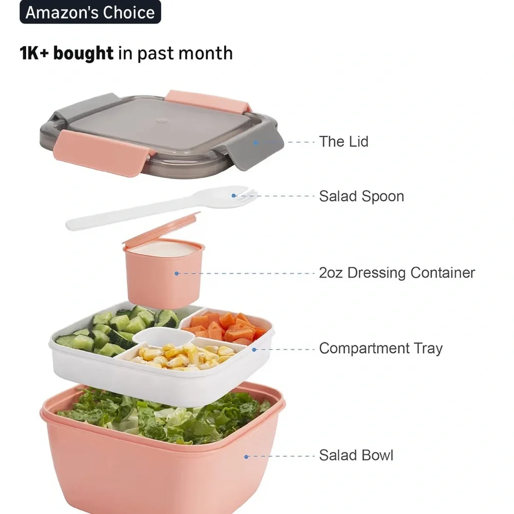 Freshmage Salad Lunch Containers To Go - 2 Pack (Pink & Green)